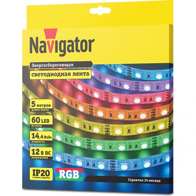 Светодиодная лента NAVIGATOR серии NLS-5050RGB60-14.4-IP20-12V R5 Светодиодная лента NAVIGATOR серии NLS-5050RGB60-14.4-IP20-12V R5