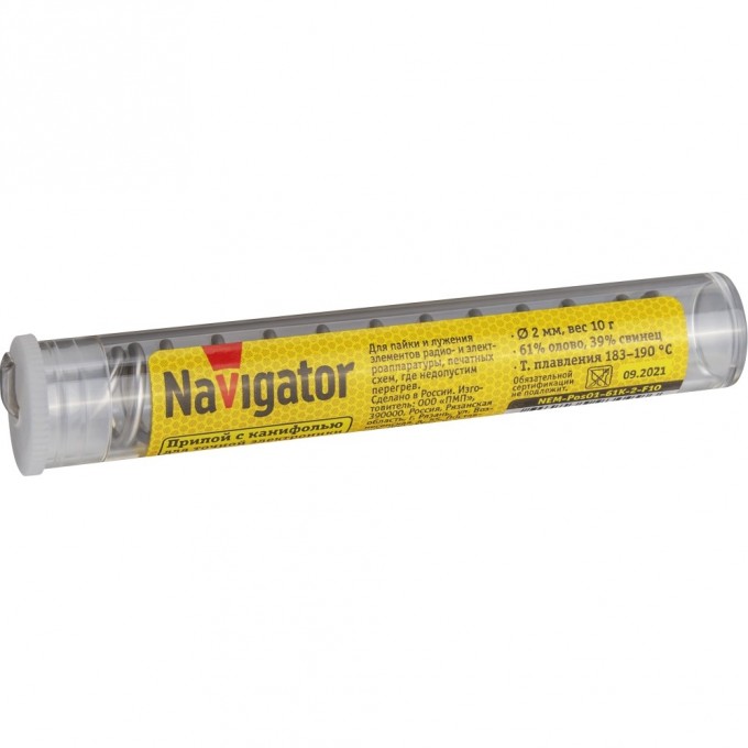 Припой с канифолью NAVIGATOR (POS-61, KOLBA, 2 MM, 10 GR) NEM-Pos01-61K-2-F10 Припой с канифолью NAVIGATOR (POS-61, KOLBA, 2 MM, 10 GR) NEM-Pos01-61K-2-F10
