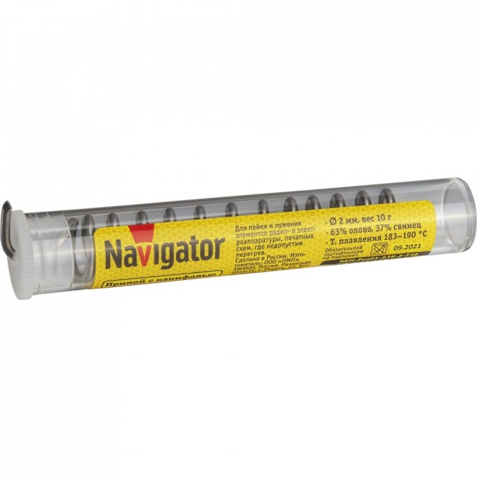 Припой с канифолью NAVIGATOR (POS-63, KOLBA, 2 MM, 10 GR) NEM-Pos01-63K-2-F10 Припой с канифолью NAVIGATOR (POS-63, KOLBA, 2 MM, 10 GR) NEM-Pos01-63K-2-F10